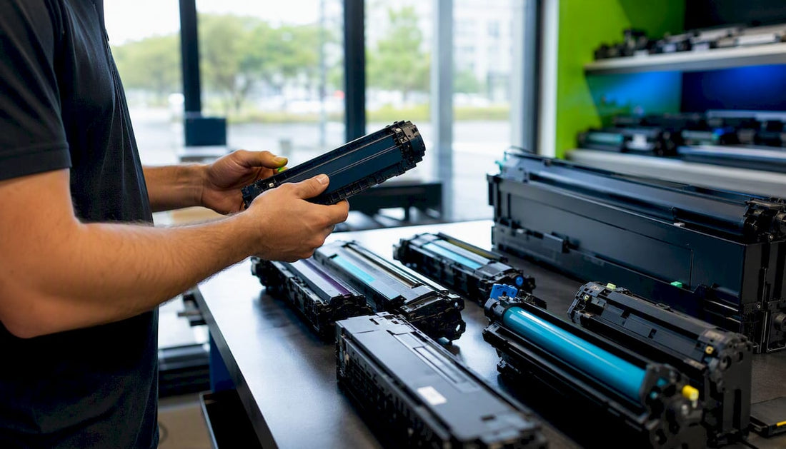 Technician hands assembling printer parts