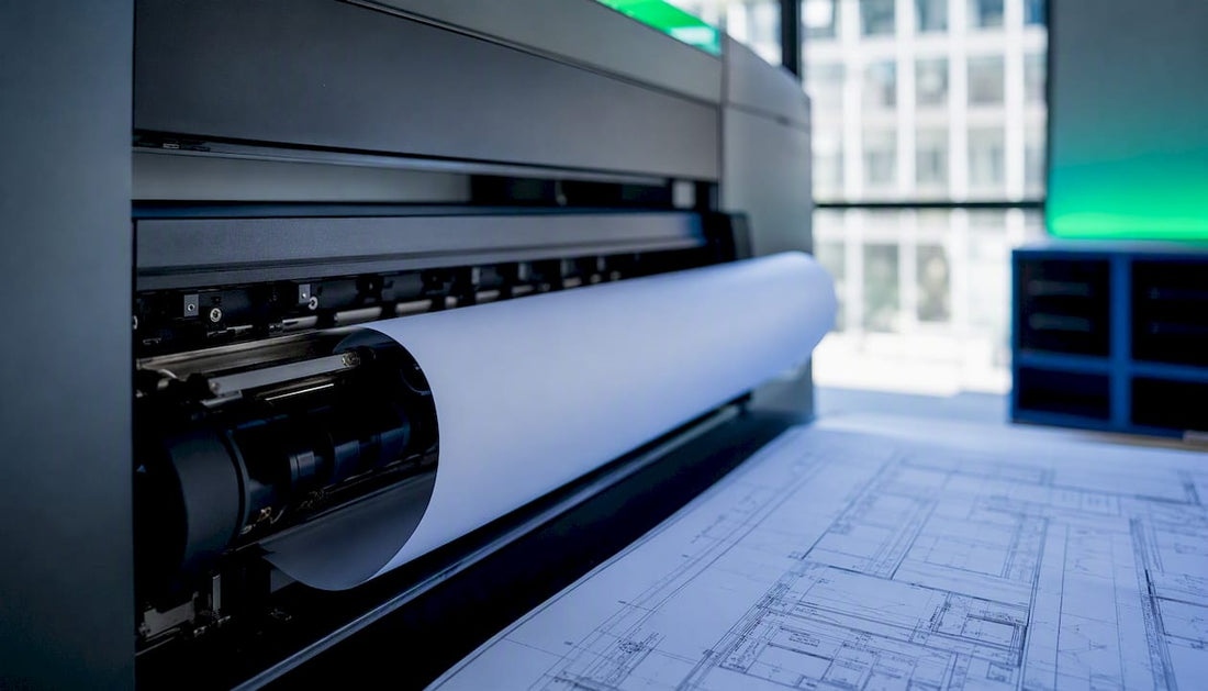 Close-up of plotter paper roll on plotter