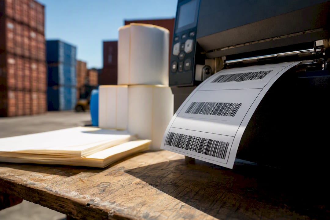 Industrial printer printing GS1 barcode label