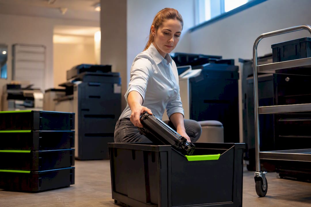 Used toner cartridge placed for responsible recycling