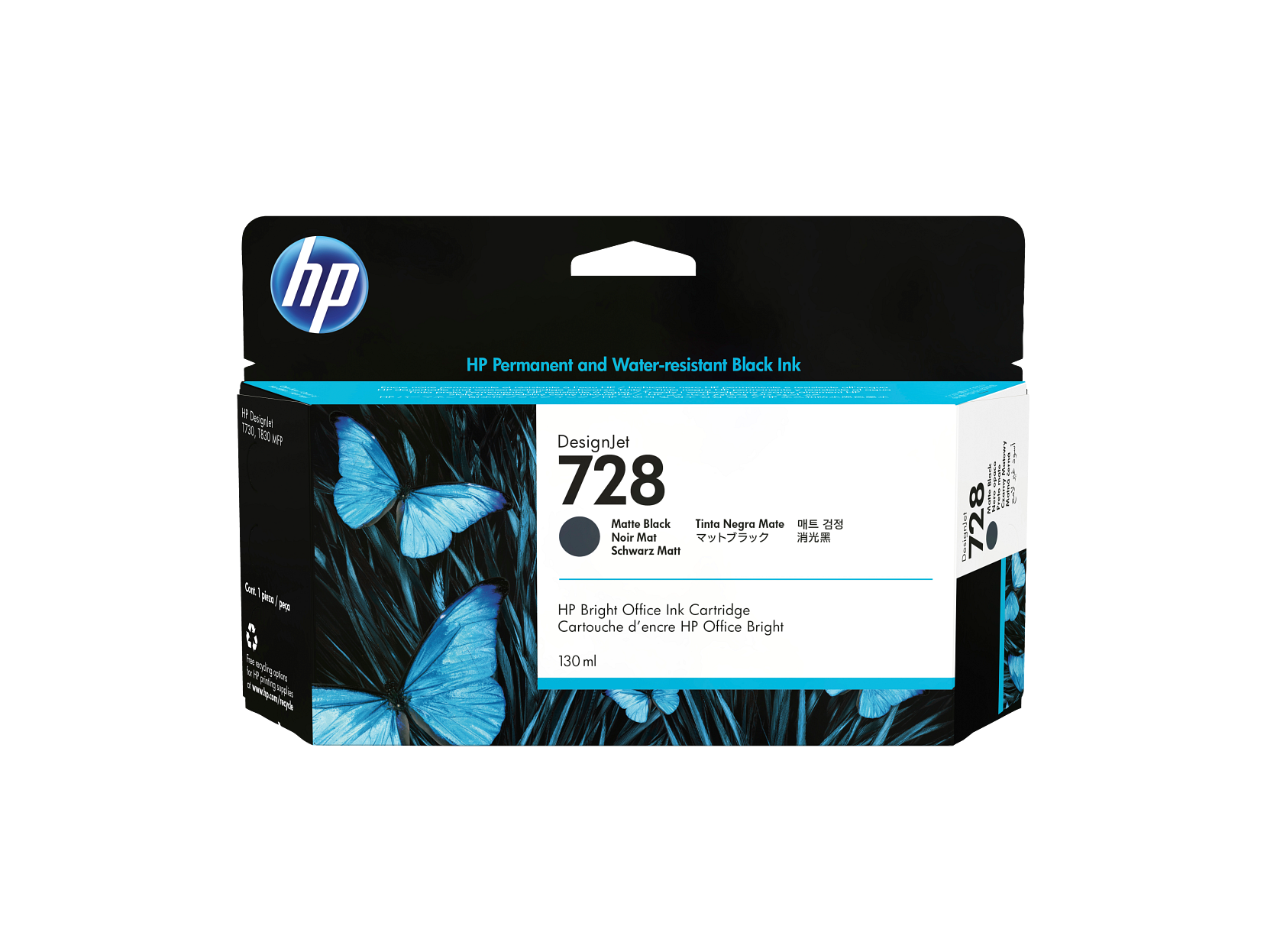 HP 728 130-ml Matte Black DesignJet Ink Cartridge WW