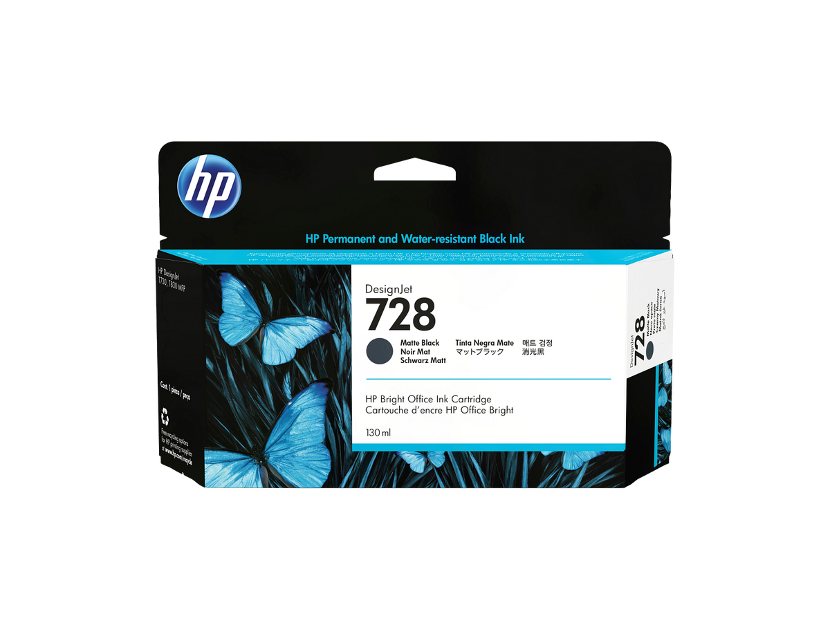 HP 728 130-ml Matte Black DesignJet Ink Cartridge WW