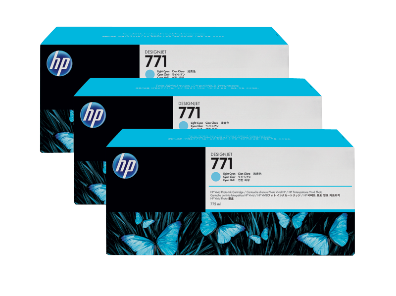 HP 771 3-pack 775-ml Light Cyan Designjet Ink Cartridges