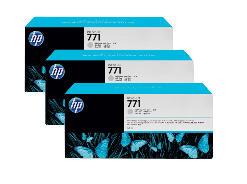 HP 771 3-pack 775-ml Light Gray Designjet Ink Cartridges