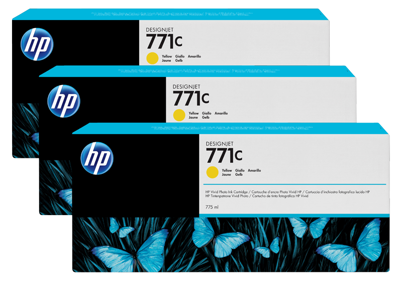 HP 771C 3-pack 775-ml Yellow Designjet Ink Cartridges