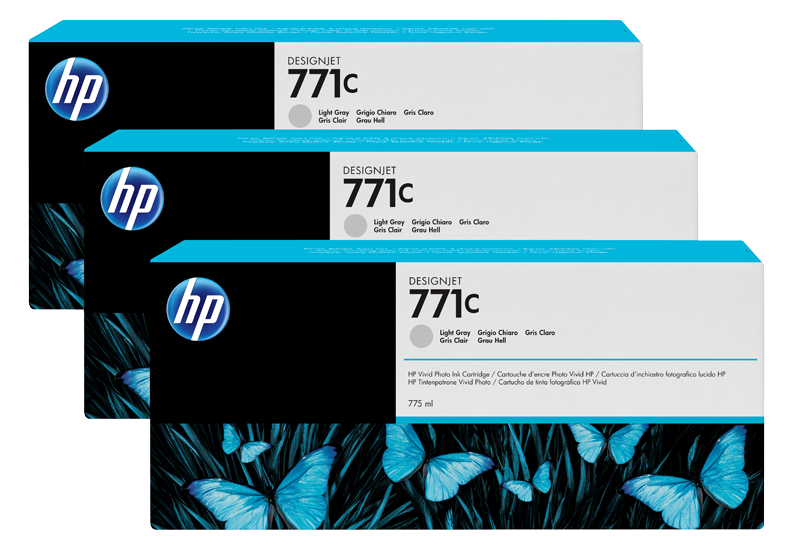 HP 771C 3-pack 775-ml Light Gray Designjet Ink Cartridges
