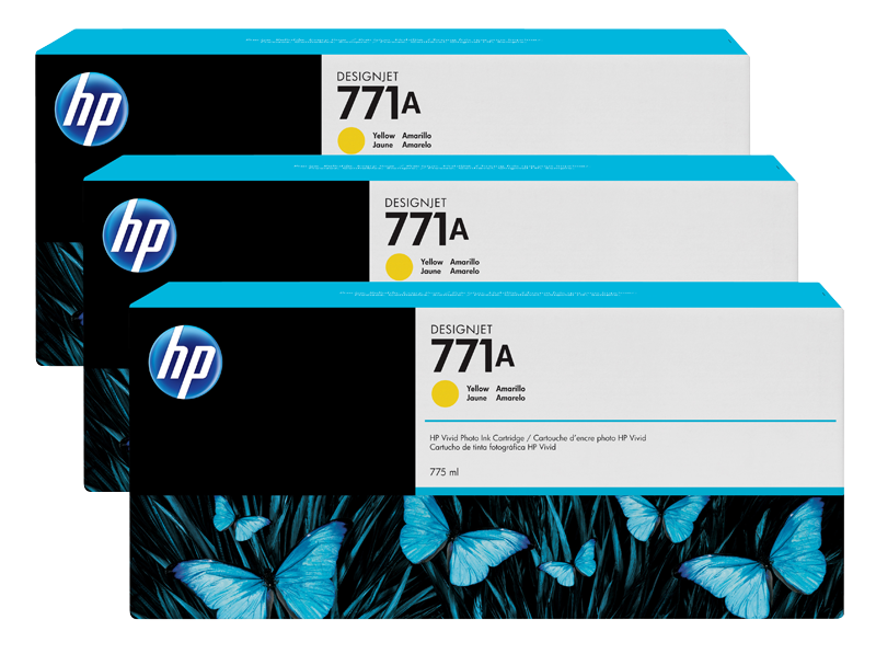 HP 771A 3-pack 775-ml Yellow Designjet Ink Cartridges