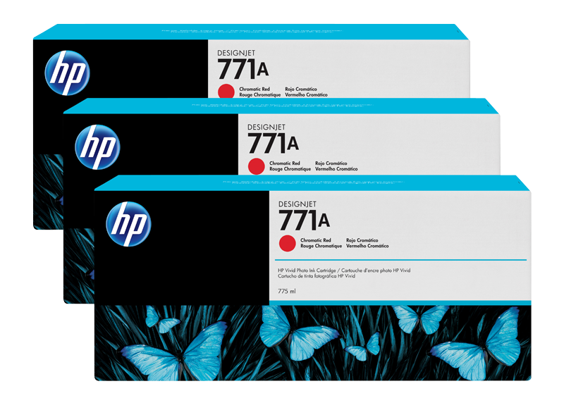 HP 771A 3-pack 775-ml Chromatic Red Designjet Ink Cartridges