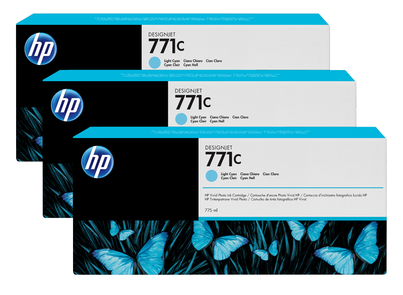 HP 771C 3-pack 775-ml Light Cyan Designjet Ink Cartridges