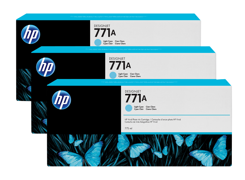 HP 771A 3-pack 775-ml Light Cyan Designjet Ink Cartridges
