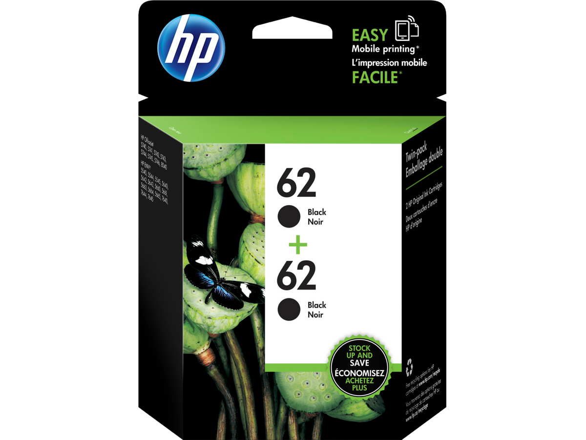 HP 62 Black Ink Cartridge 2-Pack