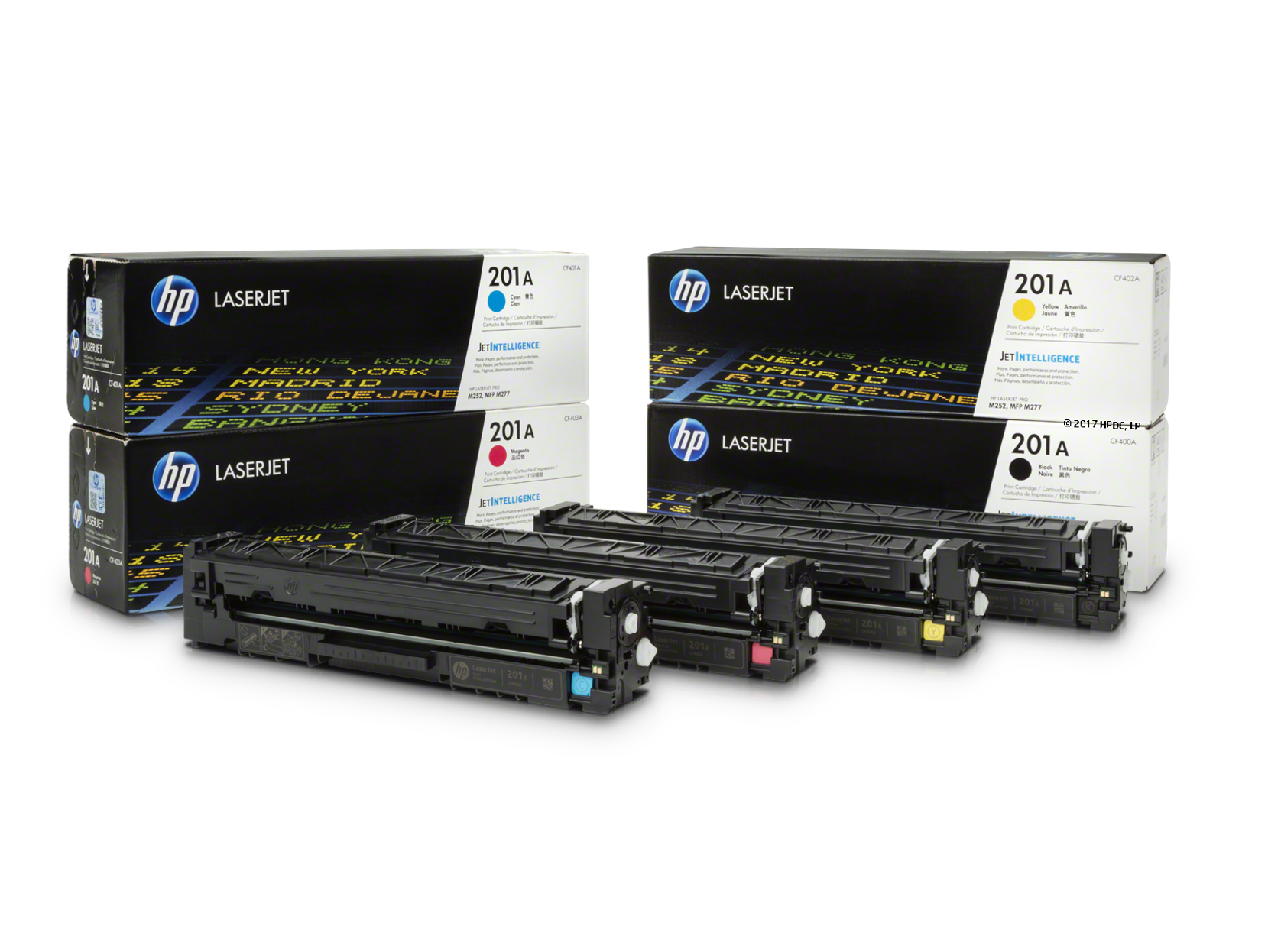 HP Color 200 Series toner cartridges packaging photo, png - APJ