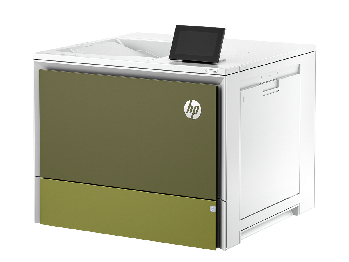 HP Color LaserJet Enterprise 5700dn Transactional CosmicGreen Catalog WhiteBG FrontLeft
