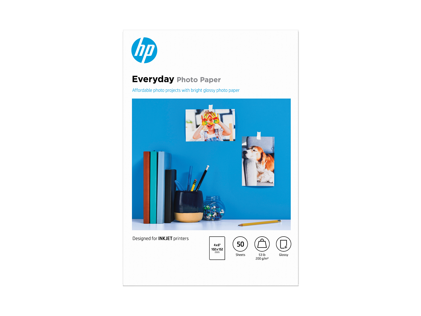 HP Everyday Photo Paper, Glossy, FSC, 4x6 size, 50 shts, CR758A CR758-00003