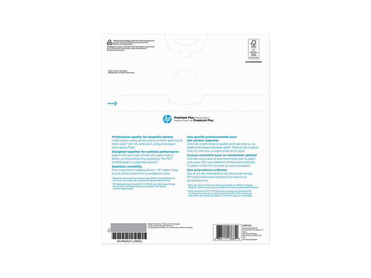 HP Premium Plus Photo Paper, Glossy, FSC, A size, 25 shts, CR670A CR670-00004
