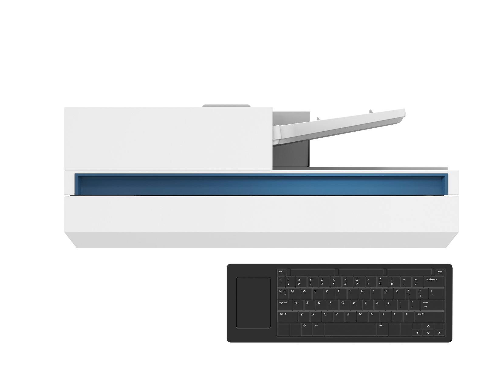 HP LaserJet 240ipm 200 sheet Flow DADF Scanner with Keyboard, 5QK36A, front view
