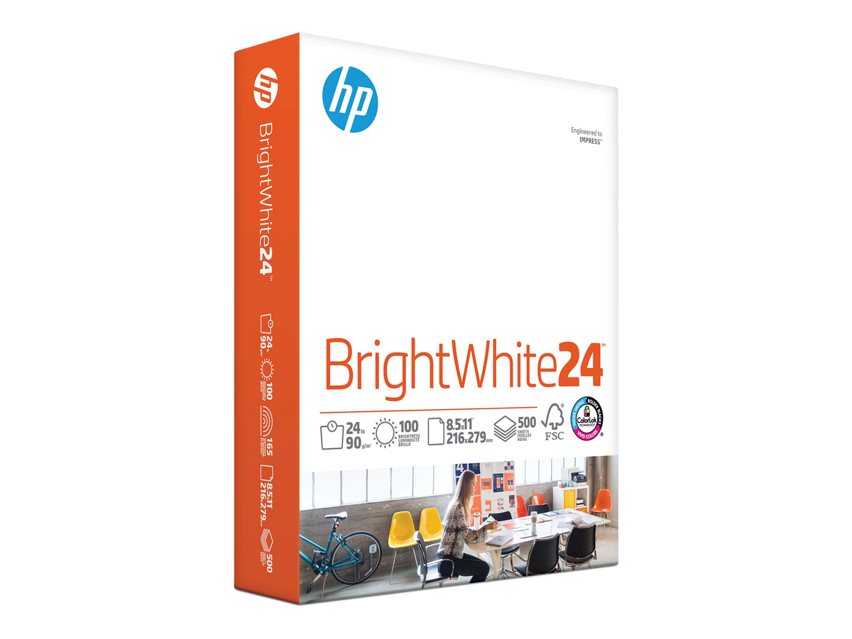 HP BrightWhite24TM, 24 lb, 8.5 x 11 in. 216 x 279 mm, 500 sheets